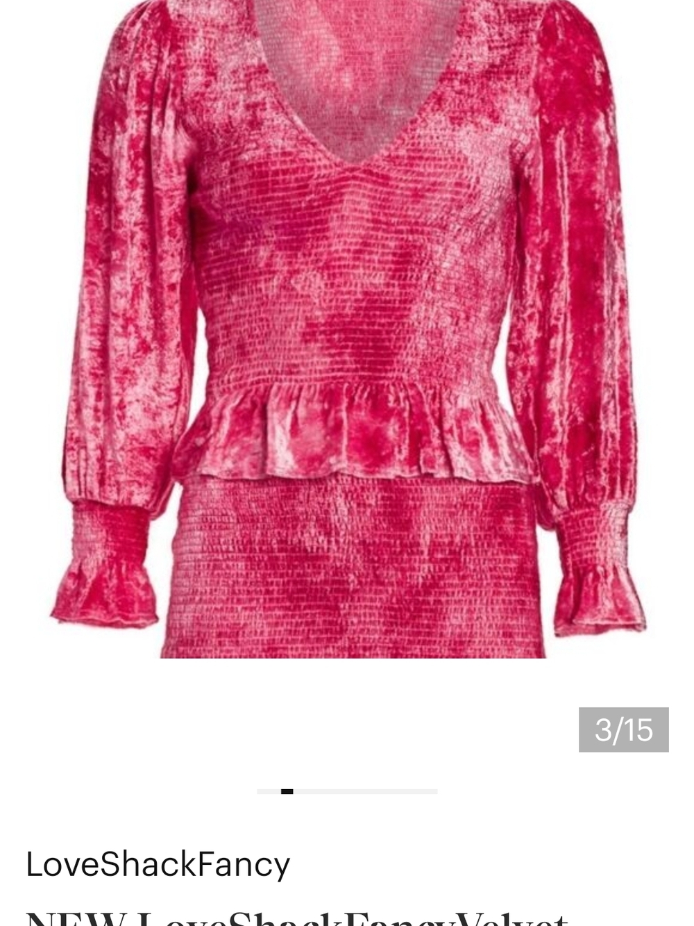LoveShackFancy EVAN Pink Velvet Smocked DRESS